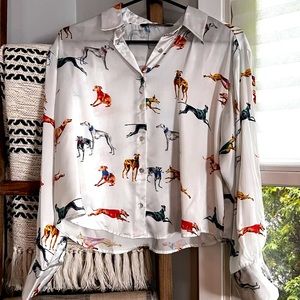 ZARA White Satin Button Down Shirt